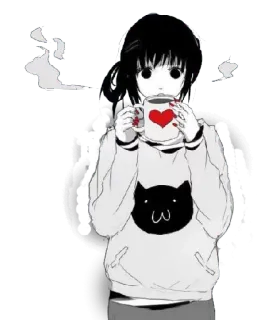☕️ อนิเมะ, คาวาอิ, ผู้หญิง, แมว, หัวใจ, กาแฟ, มังงะ telegram sticker