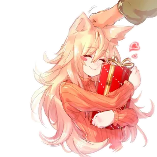 🖐 anime girl, kemonomimi, fox girl, gift, cute, petting telegram sticker