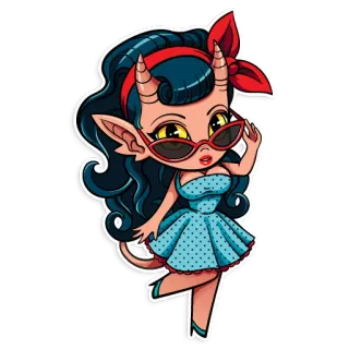 😎 diablo, pin-up, dibujos animados, demonio, retro, mujer telegram sticker