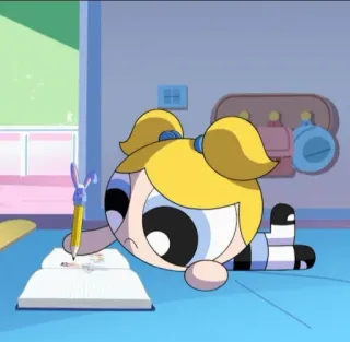 📝 Bubbles The Powerpuff Girls desenho animado, Docinho, escrita, As Meninas Superpoderosas, desenho telegram sticker
