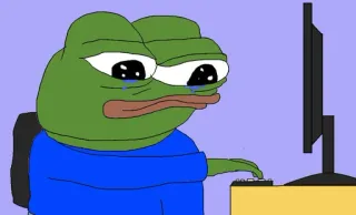 😩 Pepe the Frog Pepe la Rana, Meme, triste, llorando, Ordenador telegram sticker