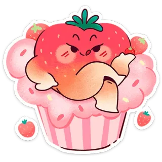 🍓 morango, cupcake, sobremesa, fofo, doce, comida, kawaii telegram sticker