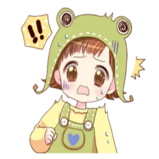 😰 Anime, Dibujo animado, Sticker, Rana, Lindo, Chica, Sorpresa, Sorprendido telegram sticker