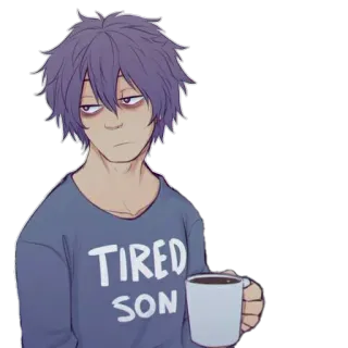 😒 TIRED SON stanco, figlio, caffè, assonnato, cartone animato whatsapp sticker