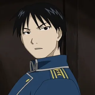 💙 Roy Mustang Fullmetal Alchemist Roy Mustang, Fullmetal Alchemist, Anime, Military Uniform, Colonel, Expression, Staring telegram sticker
