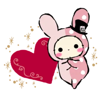 ❤️ coelho, fofo, rosa, coração, desenho animado, kawaii, ilustração, adesivo whatsapp sticker