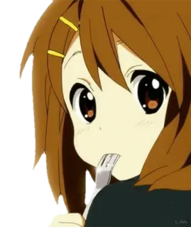 😯 Yui Hirasawa K-On! Anime, Dziewczyna, Kreskówka, Słodkie, Jeść, Widelec, K-On, Yui telegram sticker