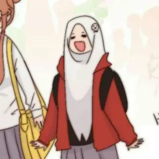 📚 Hiyab, Musulmán(a), Chica, Estilo anime, Dibujos animados, Estudiante, Escuela telegram sticker