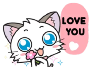 ❤ LOVE YOU gato, amor, fofo, kawaii, carinho, flor, brilho whatsapp sticker