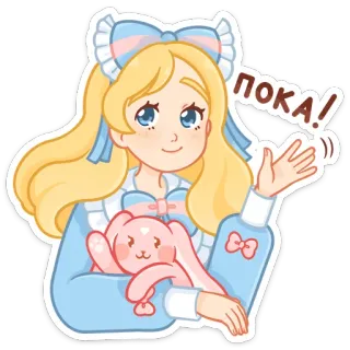 👋 ПОКА! garota anime, desenho animado, fofo, coelho, adeus, acenando, moda lolita telegram sticker