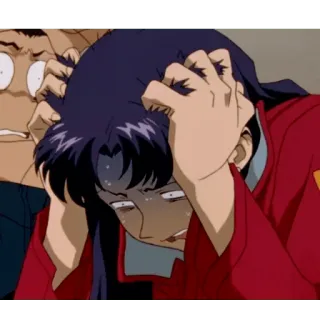 🔷 Misato Katsuragi Neon Genesis Evangelion anime, frustrato, nervoso, stressato, Misato, Evangelion telegram sticker