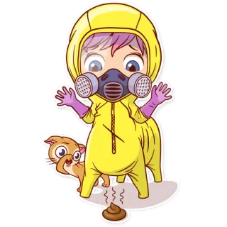 💩 gato, roupa de proteção, máscara de gás, desenho animado, animal, fofo telegram sticker