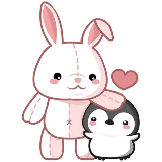 😊 bunny, rabbit, penguin, cute, kawaii, animal, cartoon, sticker telegram sticker