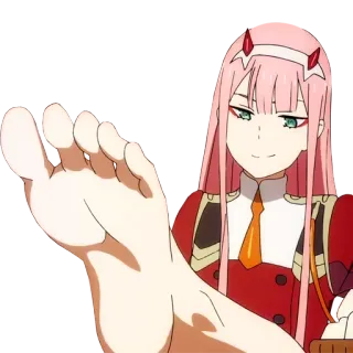👣 Zero Two Darling in the Franxx Anime, Zero Two, Darling in the Franxx, Charakter, Rosa Haare, Fuß, Anime Mädchen telegram sticker