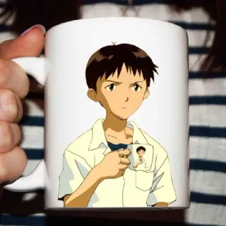😐 Shinji Ikari Neon Genesis Evangelion アニメ, キャラクター, 男の子, コーヒーマグ telegram sticker