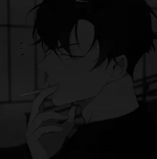⬛ 动漫, 男孩, 抽烟, 香烟, 单色, 黑暗 telegram sticker