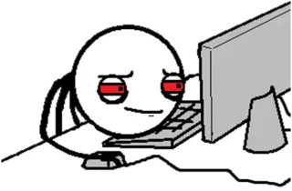 😓 meme, computer, typing, internet, red eyes telegram sticker