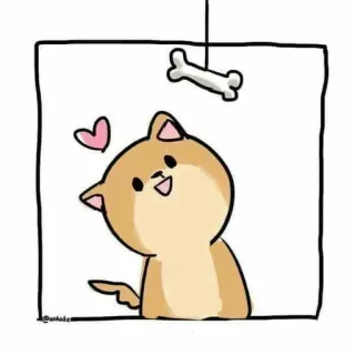 😂 gatto, osso, carino, cartone animato, cuore, animale whatsapp sticker