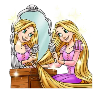 👸 Rapunzel Tangled prinzessin, disney, cartoon, rapunzel, tangled, lange haare, spiegel whatsapp sticker
