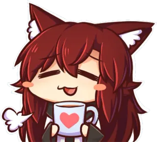 ☺️ 애니메이션, 귀여운, 카와이, 고양이 소녀, 커피, 하트, 치비 telegram sticker