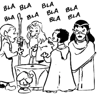 🥱 BLA BLA BLA BLA BLA BLA BLA BLA dibujos animados, personajes, elfos, fantasía, hablando, chismes, mago, bocadillos telegram sticker