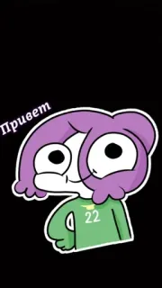 👋 Привет dessin animé, salutation, autocollant, cheveux violets telegram sticker