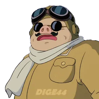 😧 Porco Rosso DIGE44 Porco Rosso, Ghibli, cerdo, piloto, dibujos animados telegram sticker
