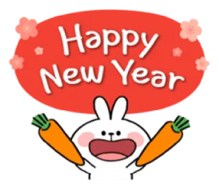 🎉 Happy New Year capodanno, coniglio, carota, festa, saluto, carino, festivo telegram sticker