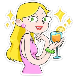 🍹 ผู้หญิง, ค็อกเทล, ผมบลอนด์, ประกาย, เครื่องดื่ม, การ์ตูน, แฟชั่น telegram sticker