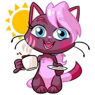 ☕️ кот, кофе, солнце, мультфильм, утро, милый, напиток whatsapp sticker