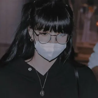 😔 女人, 肖像, 眼镜, 面具, 韩国, 名人, Lisa telegram sticker
