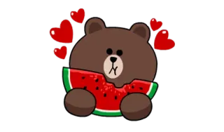❣ Brown медведь, арбуз, милый, сердце, любовь, эмодзи, стикер, каваий whatsapp sticker