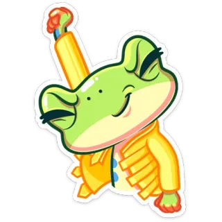 😞 rana, cartone animato, animale, personaggio, verde, sorriso, felice telegram sticker