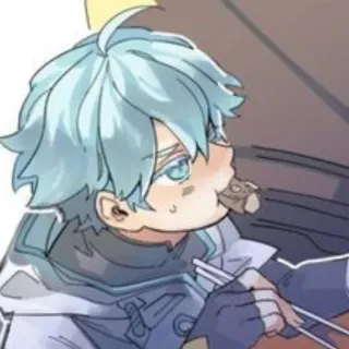😠 Chongyun Genshin Impact anime, cartoon, chongyun, genshin impact, eating, blue hair, cute, video game telegram sticker