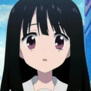 😯 Anime Mädchen, schwarze Haare, lila Augen, Cartoon, Animation whatsapp sticker