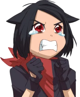 😢 anime, dibujos animados, llorando, enojado, molesto, guantes, pelo corto, chica anime whatsapp sticker