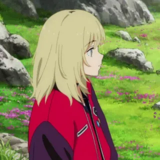 🍉 Anime, Ragazza, Capelli biondi, Giacca, Paesaggio telegram sticker