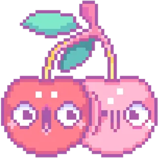 🍒 anh đào, trái cây, dễ thương, kawaii, pixel art, nhãn dán telegram sticker
