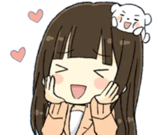 😆 kreskówka, dziewczyna, niedźwiedź, słodkie, serca, szczęśliwy telegram sticker