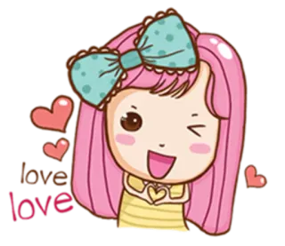 ❣ love love süß, kawaii, Mädchen, Herzen, Liebe, Cartoon, rosa Haare, Schleife telegram sticker