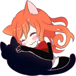 💤 Аниме, Чиби, Милый, Каваий, Мультфильм, Животное, Кот, Спит telegram sticker