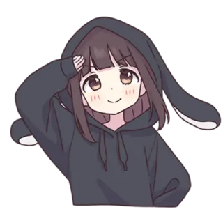 ✋ Anime, Mädchen, Cartoon, Hoodie, Hasenohren, Kawaii whatsapp sticker
