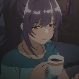 😏 anime, girl, cute, tea, coffee, purple hair telegram sticker
