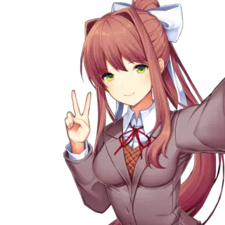 ✌️ Monika Doki Doki Literature Club! anime, video game, peace sign, kawaii, cute, monika, doki doki literature club telegram sticker
