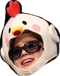 🐔 wanita, kacamata hitam, topi, ayam, lucu, kostum, potret telegram sticker