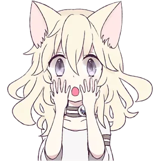 😱 Anime Mädchen, Katzenohren, Süß, Überrascht, Kawaii, Anime Stil telegram sticker