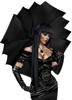 😔 mujer, gótica, guantes, paraguas, vestido, retrato telegram sticker