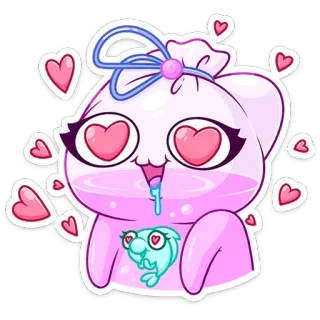 😍 귀여운, 사랑, 카와이, 분홍색, 하트, 물고기, 만화 telegram sticker
