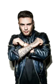 😢 uomo, tatuaggio, giubbotto di pelle, uomo, braccia conserte, persona telegram sticker