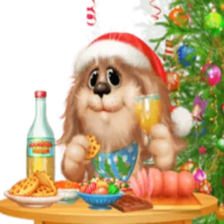 🥂 natal, cachorro, feriado, ano novo, gorro de papai noel, festivo, celebração whatsapp sticker